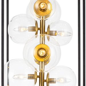 Vezzio Black and Gold Chandelier, 10-Light Modern Glass Lantern Pendant Lighting Fixture for Foyer Hallway Entryway High Ceiling, Dining Room, Living Room, Bedroom, Kitchen