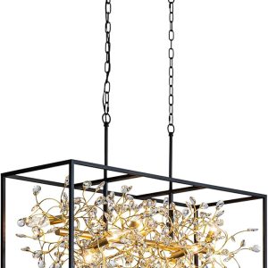 Vezzio Crystal Chandeliers for Dining Room Modern Luxury Chandelier Rectangle Contemporary Pendant Light Fixture for Kitchen Island Bar L38.5 Inch