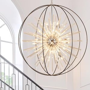 Vezzio 52" Large Globe Chandeliers for High Ceilings 32-Light Modern Black Crystal Chandelier Pendant Light Fixture for Entryway, Foyer, Stairway, Kitchen, Dining, Living Room